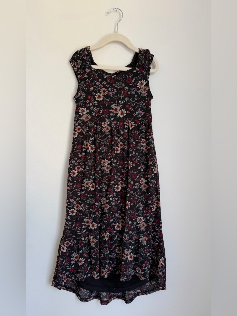 Abercrombie Kids Girls Black Floral High-Low Chiffon Dress (Size 7/8)